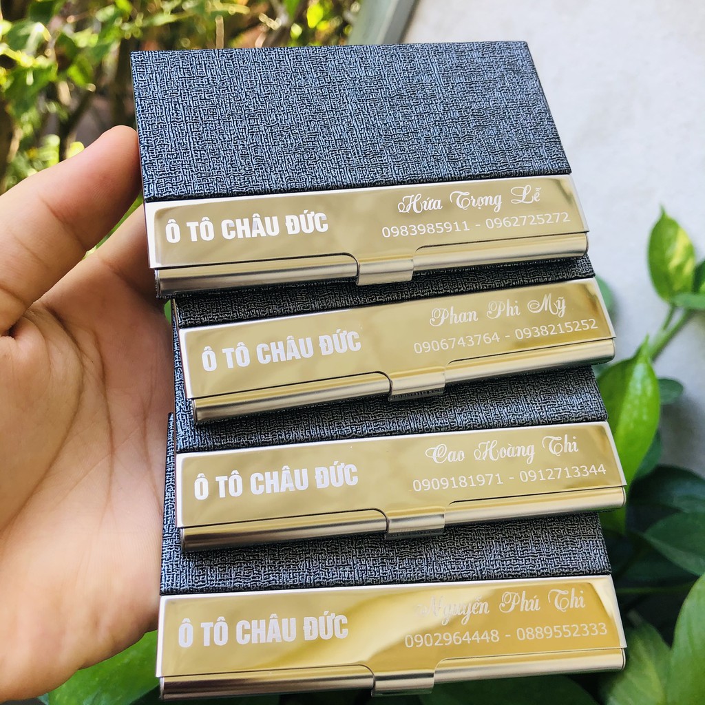 KHắc tên họp đựng name card bằng da, hộp đựng thẻ ATM, ví đựng danh thiếp tặng sếp cao cấp