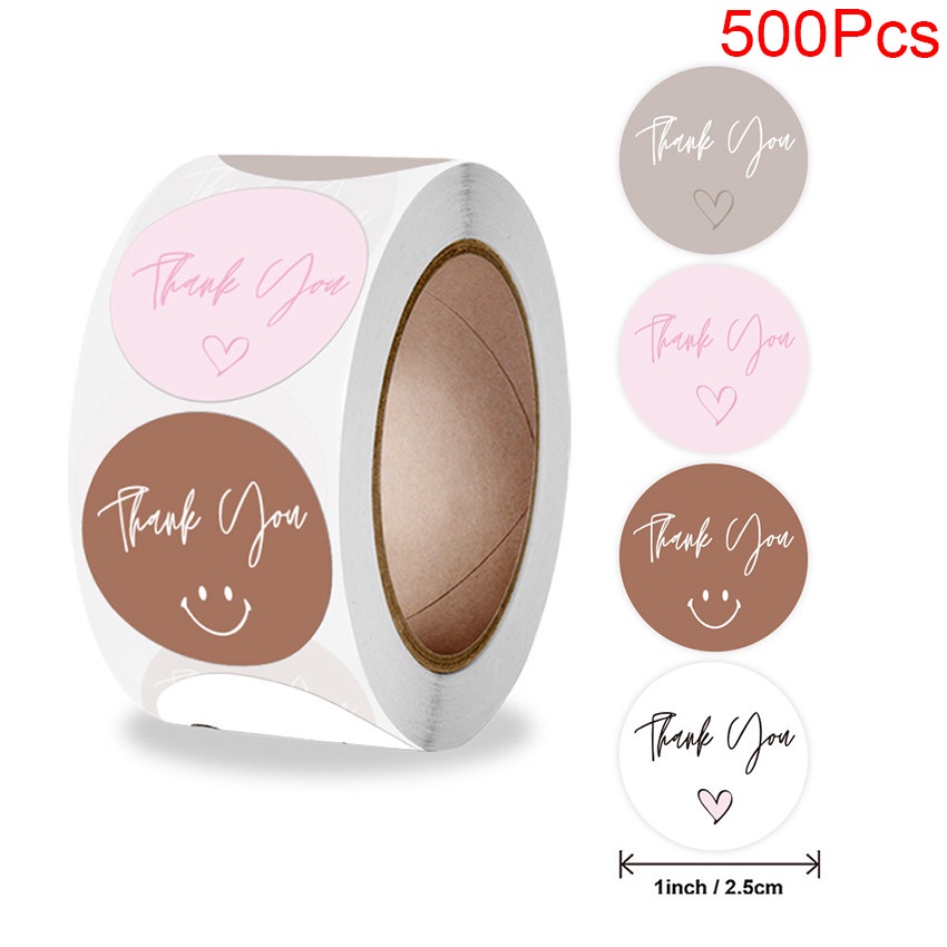 Bộ 100-500 nhãn dán chữ Thank you hình tròn trang trí thiệp đa năng