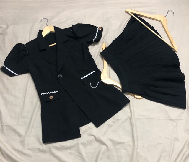 Bộ set đồ nữ - Áo kiểu Vest nữ, vest nữ công sở 2 món vest đen vest vàng chân váy xếp ly cao cấp | BigBuy360 - bigbuy360.vn