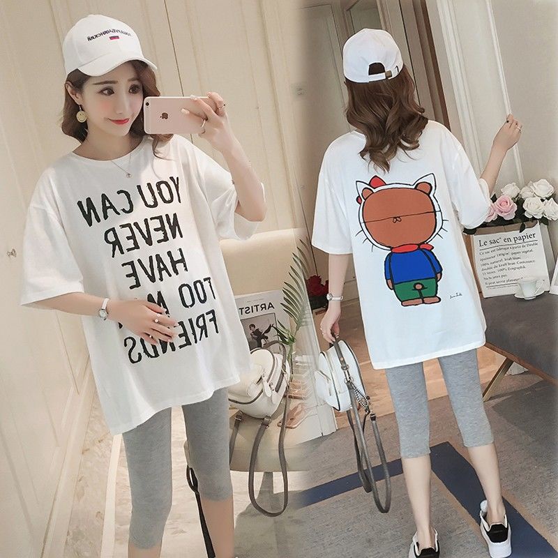 Đầm Thun Dáng Rộng Tay Ngắn In Họa Tiết Thời Trang Mùa Hè Mới Cho Mẹ Bầu