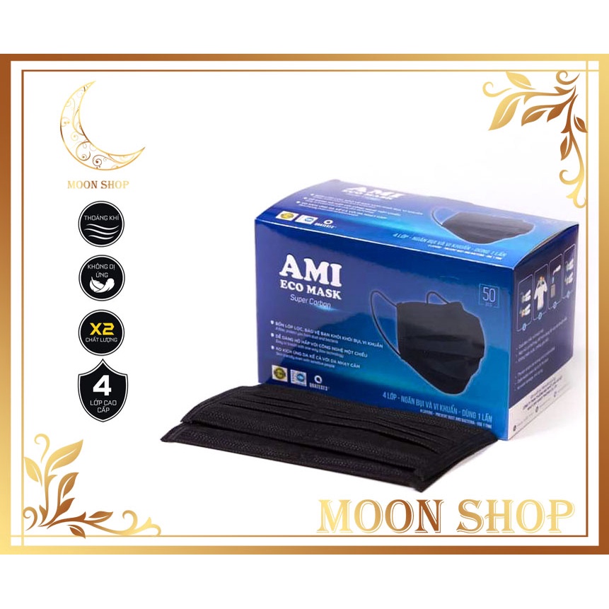 Hộp khẩu trang y tế màu đen 4 lớp kháng khuẩn Ami 50 cái