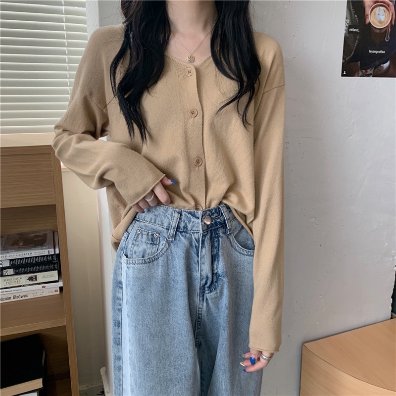 Áo Khoác cardigan Dệt Kim Tay Dài Cổ Chữ V Thời Trang Hàn Quốc Cho Nữ