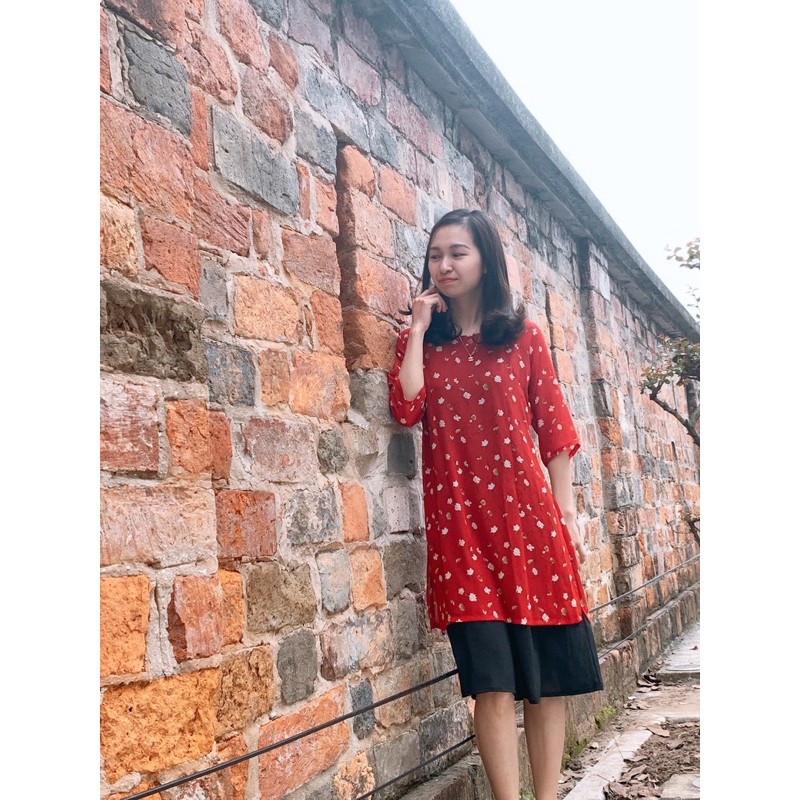 Set áo dài cách tân liền chân váy tằm cao cấp