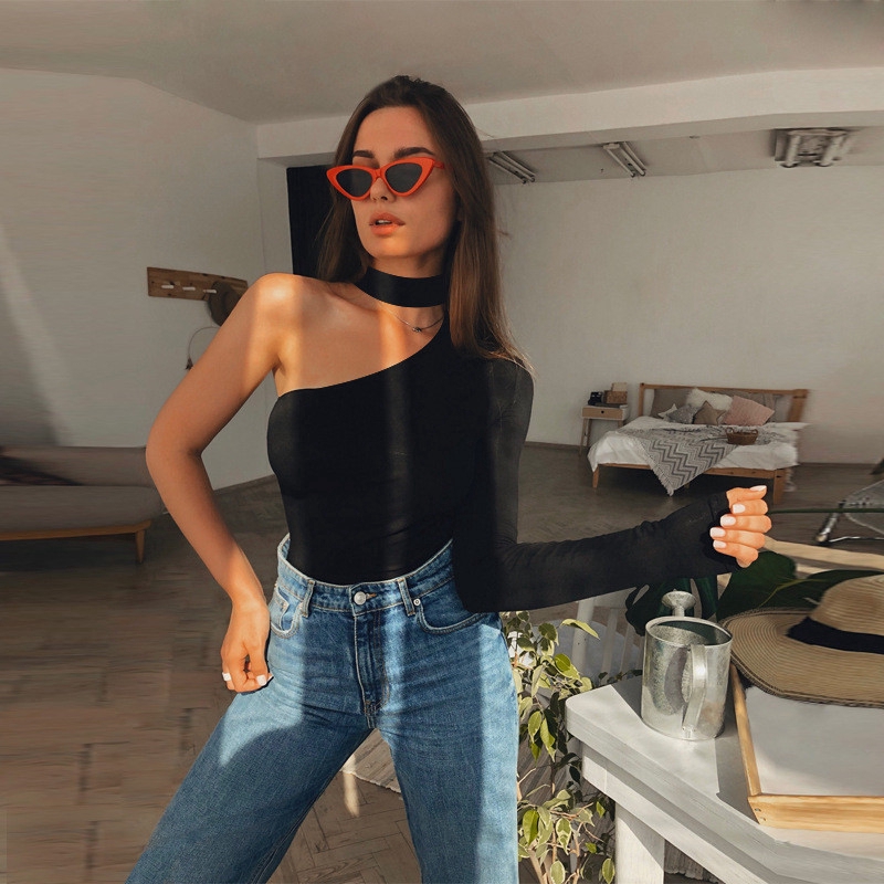Jumpsuit lệch vai thiết kế màu trơn thanh lịch quyến rũ