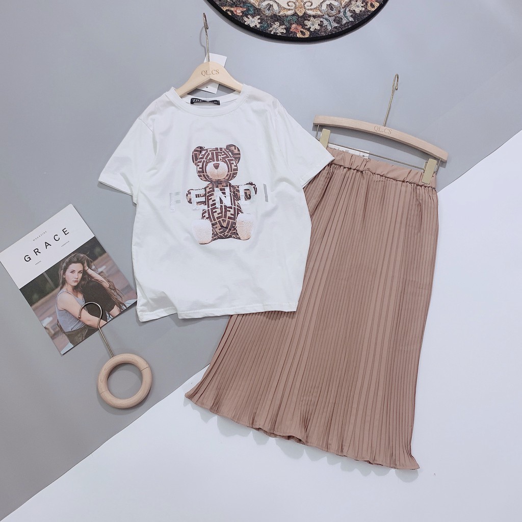 [Mã WASTCOOL giảm 15% tối đa 50K đơn 99K] SETN03 - SET ÁO PULL GẤU NÂU + CHÂN VÁY DẬP LY BE NỮ | BigBuy360 - bigbuy360.vn