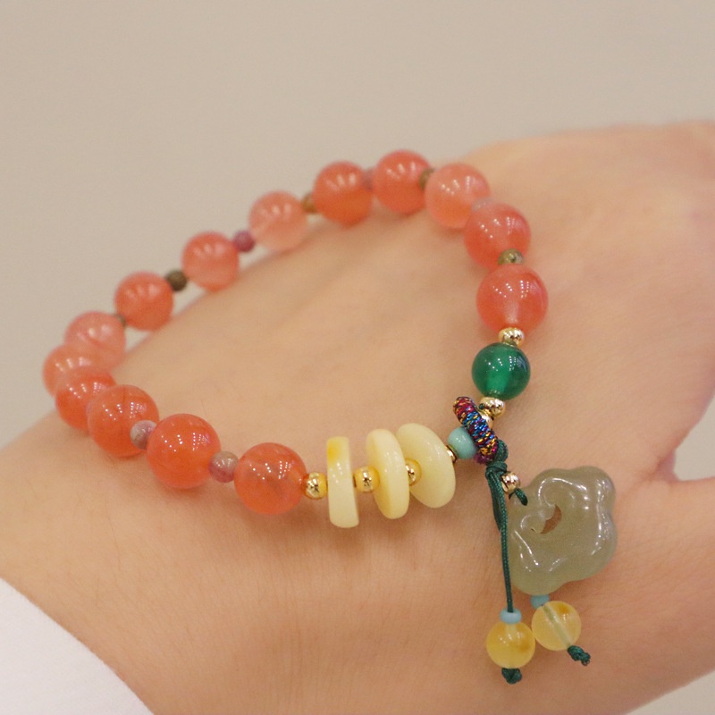 [Hàng Mới] Vòng Tay Hạt Ngọc Bích Tròn Màu Hồng Thiết Kế Niche