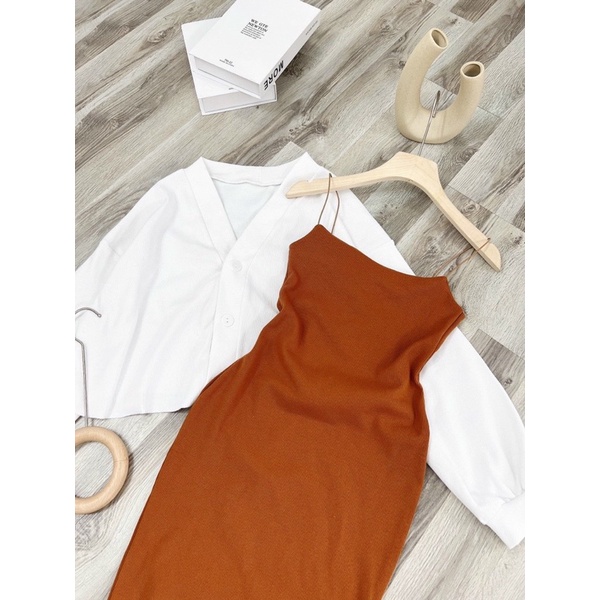 SET ĐẦM 2s BODY NÂU KÈM ÁO KHOÁCGIMI (kèm ảnh thật)