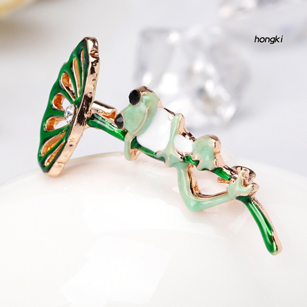 Trâm Cài Áo Hình Chú Ếch Và Lá Sen Có Đính Đá