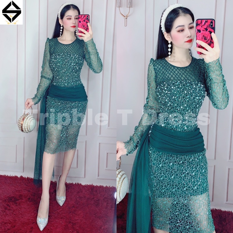 Đầm body lưới lỗ kết hạt cườm cao cấp - MS139Y (KÈM ẢNH/VIDEO THẬT)