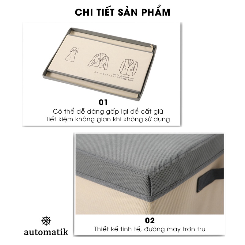 Hộp Vải Đựng Quần Áo, Đồ Lót, Chăn Màn, Đồ Chơi, Thùng Đồ Trang Điểm, Đồ Khô, Tất Vớ Có Nắp, Gấp Gọn Đa Năng - Automatik