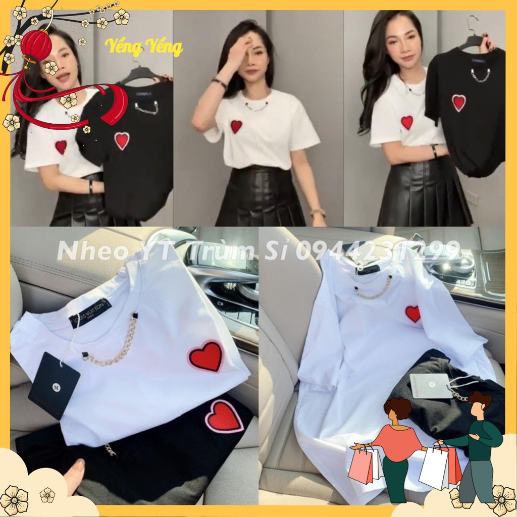 ANU98 - ÁO PHÔNG NỮ CỘC TAY TIM ĐỎ CỔ XÍCH
