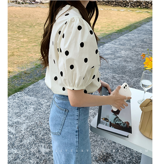 SUXI Áo Lửng Tay Ngắn Chấm Bi Thời Trang Dành Cho Nữ