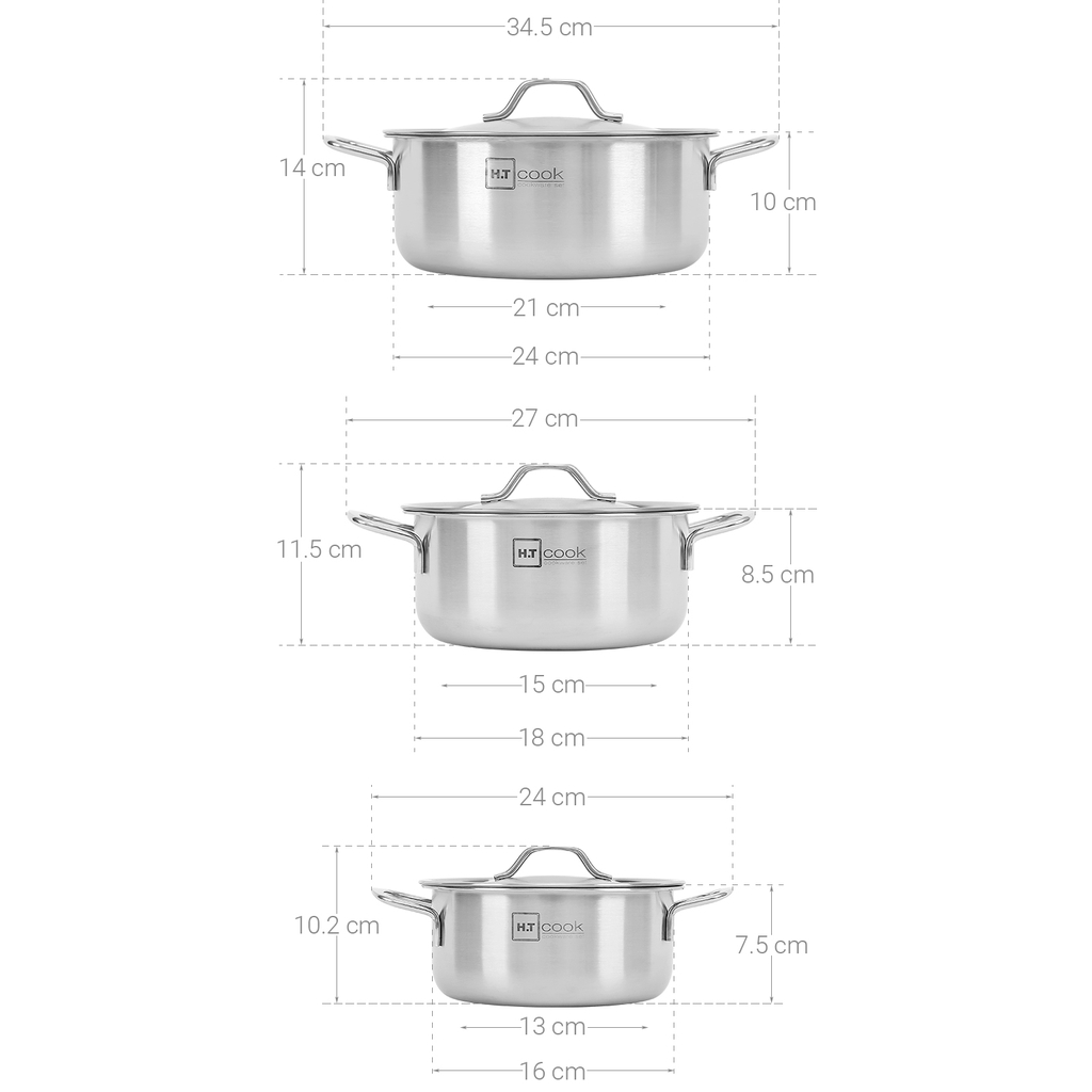 Bộ 3 nồi inox Fivestar HT Cook (INOX 430 HÀNG ĐẸP, DÀY DẶN)