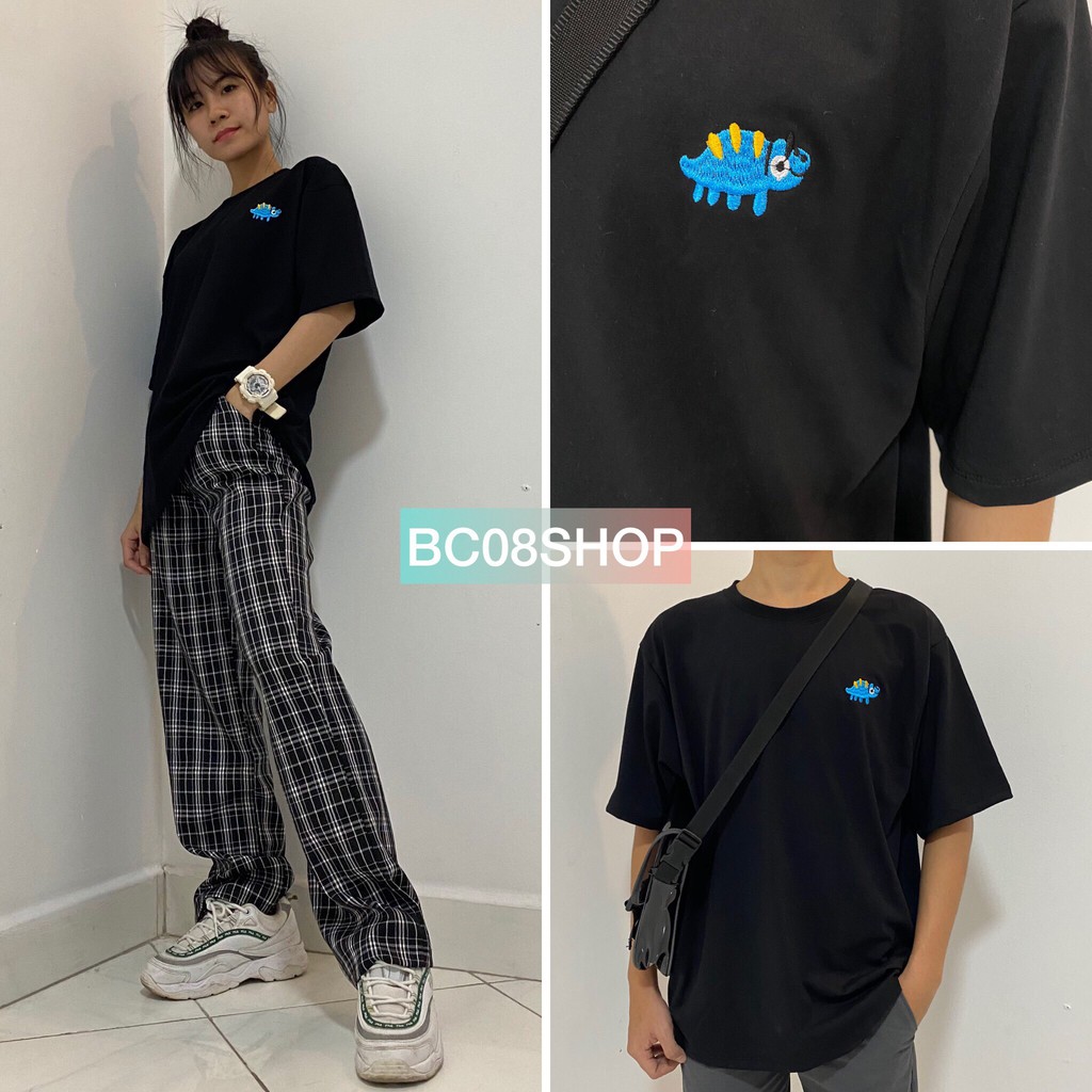 Áo Thun Tay lỡ Unisex Thêu KHỦNG LONG 3 màu dễ thương có size BC205