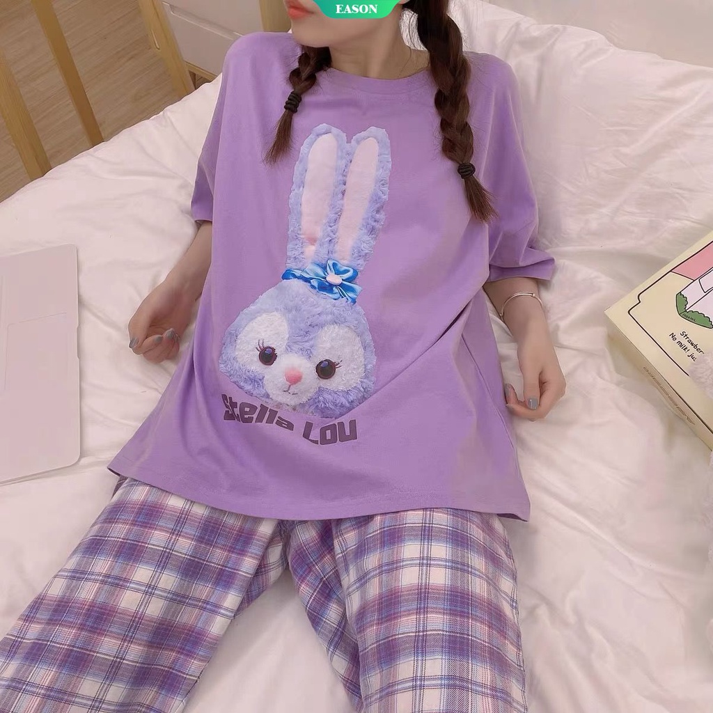 Bộ Đồ Ngủ Tay Ngắn In Hình Thỏ Stellalou Dễ Thương Thời Trang Mùa Hè