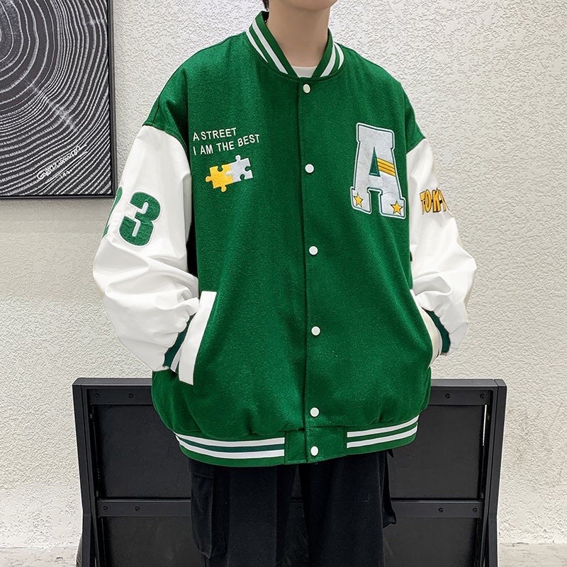 VARSITY JACKET BOMBER VL - Áo khoác nỉ lót bông LV Xanh Lá Siêu Hot