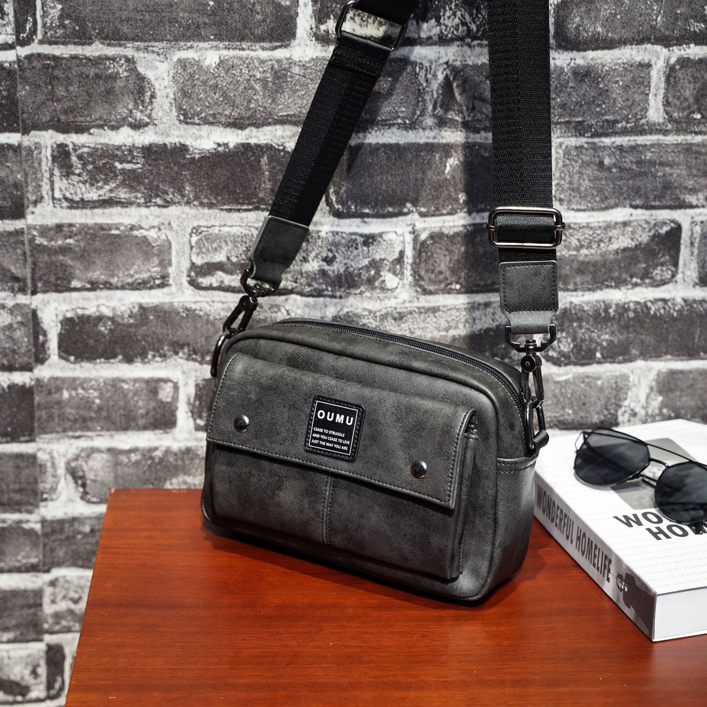 Túi Đeo Chéo Nam Cao Cấp 20103+7 Thời Trang Hàn Quốc Nhỏ Gọn Tiện Dụng Màu Xám Bạc Cá Tính Độc Lạ Da PU Mềm Mại Bền Đẹp