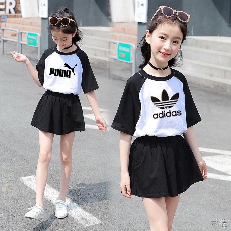 AOHUI✵✽┋Bộ đồ ngắn tay thời trang nữ mùa hè mới Phong cách Hàn Quốc Cô bé học sinh cấp 2 Trẻ em sinh viên xu hướng bộ đồ