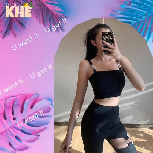 - Áo croptop đen ngắn 2 dây kim loại cá tính - màu đen, croptop nữ