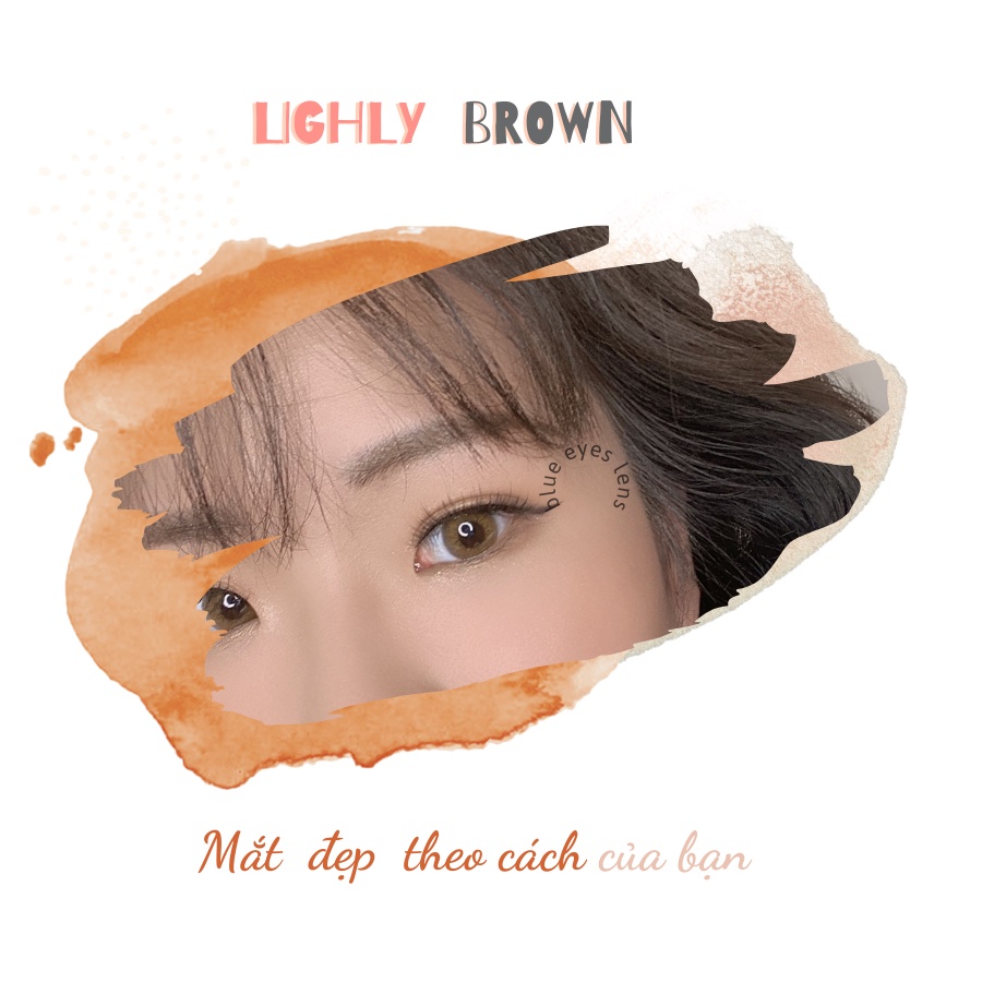 Kính áp tròng Blue Eyes -  LIGHLY  BROWN - Lens thời trang  giãn nhẹ màu nâu vàng - lens nhập khẩu chính hãng  Hàn Quốc