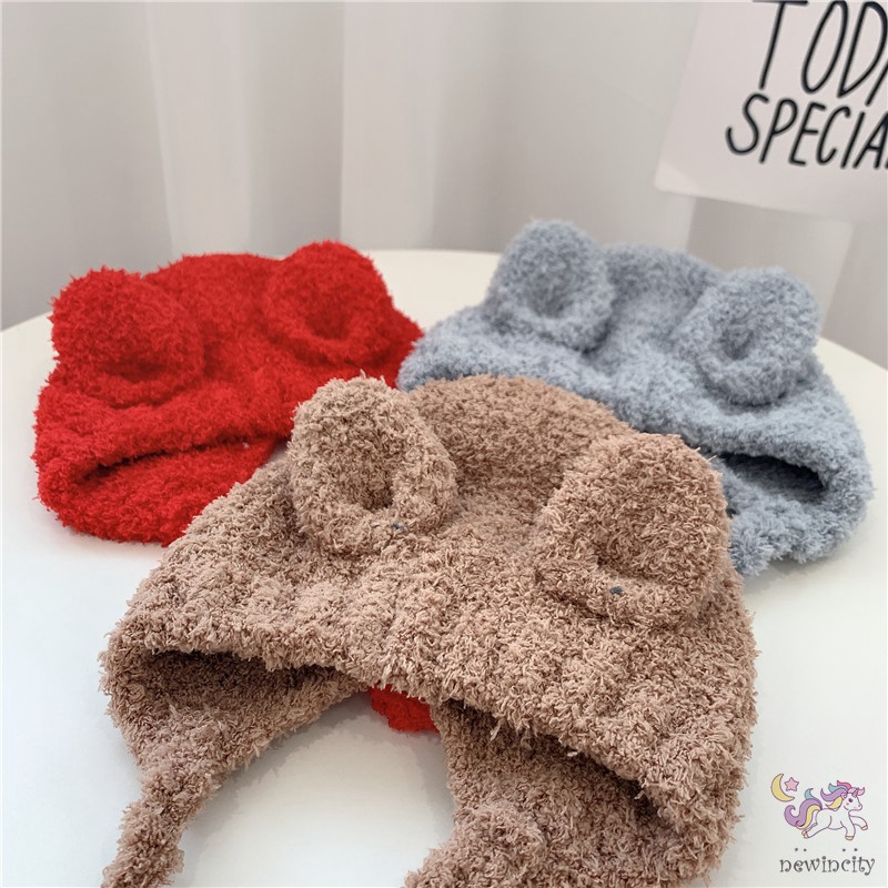 Mũ len lông cừu phong cách mùa đông Hàn Quốc đáng yêu cho bé