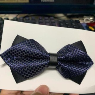Nơ nhọn chú rể xanh đen chấm bi phụ kiện cưới Giang mẫu nơ chú rể mới