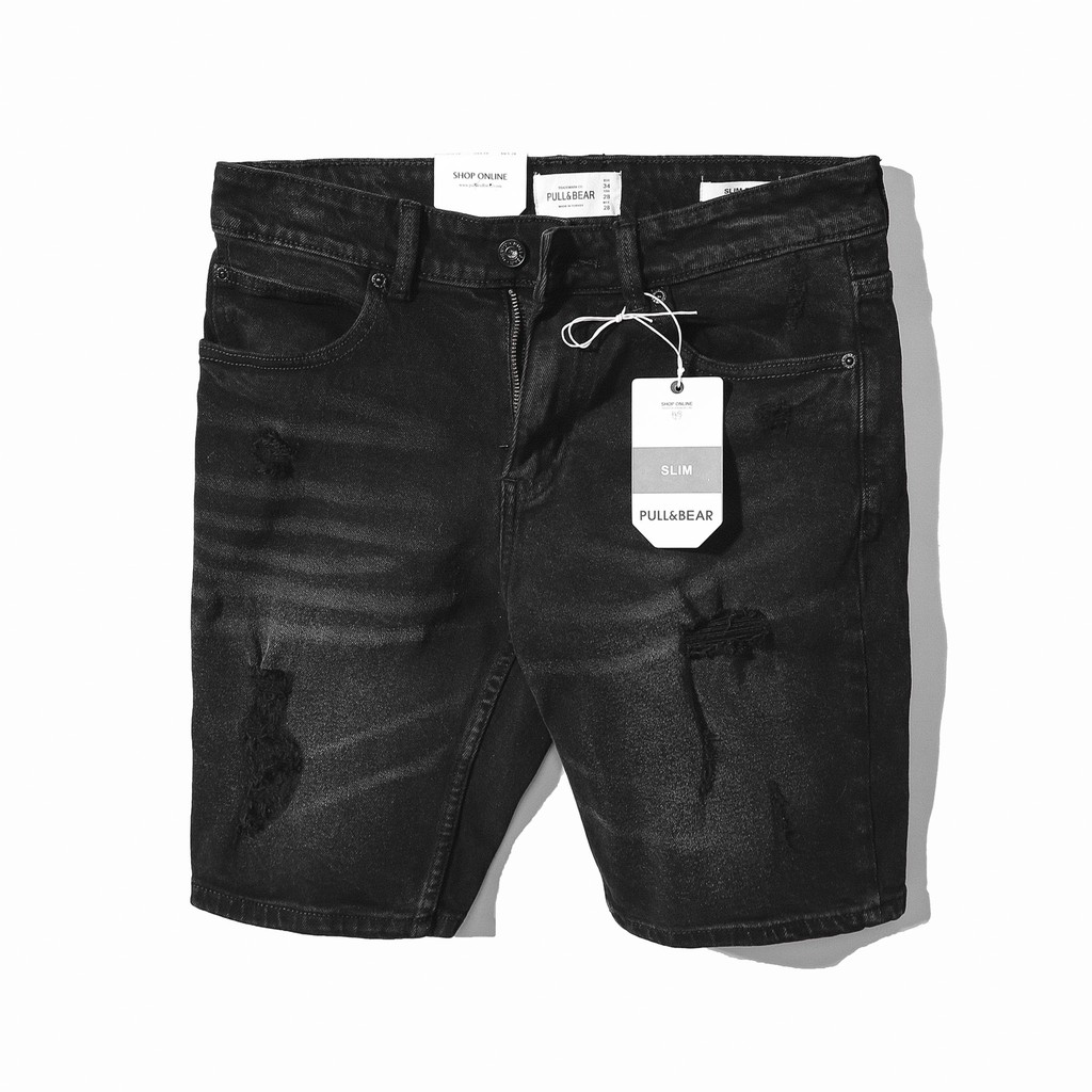 Quần short jean nam, quần short bò nam PB màu xám đen rách 210411 foxxmen