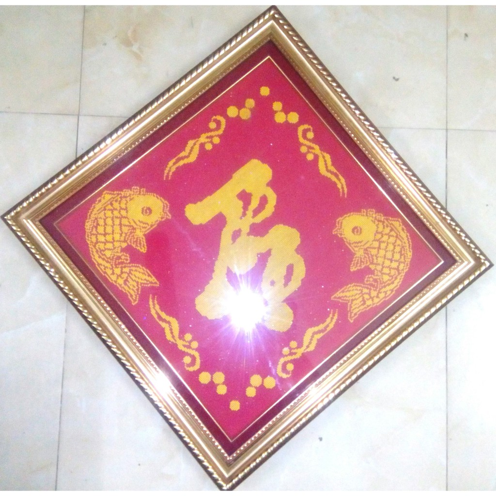 Tranh thêu chữ thọ kt 54x54cm đã hoàn thiện và đóng khung