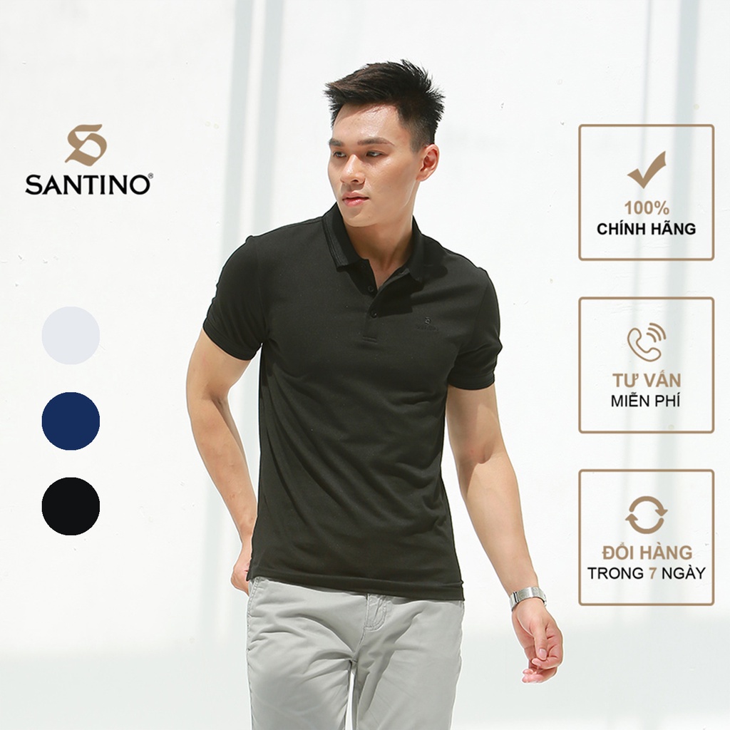 Áo Polo trơn nam vải Cá Sấu SANTINO form ôm nhẹ, co dãn thoáng mát, thấm hút mồ hôi - B871