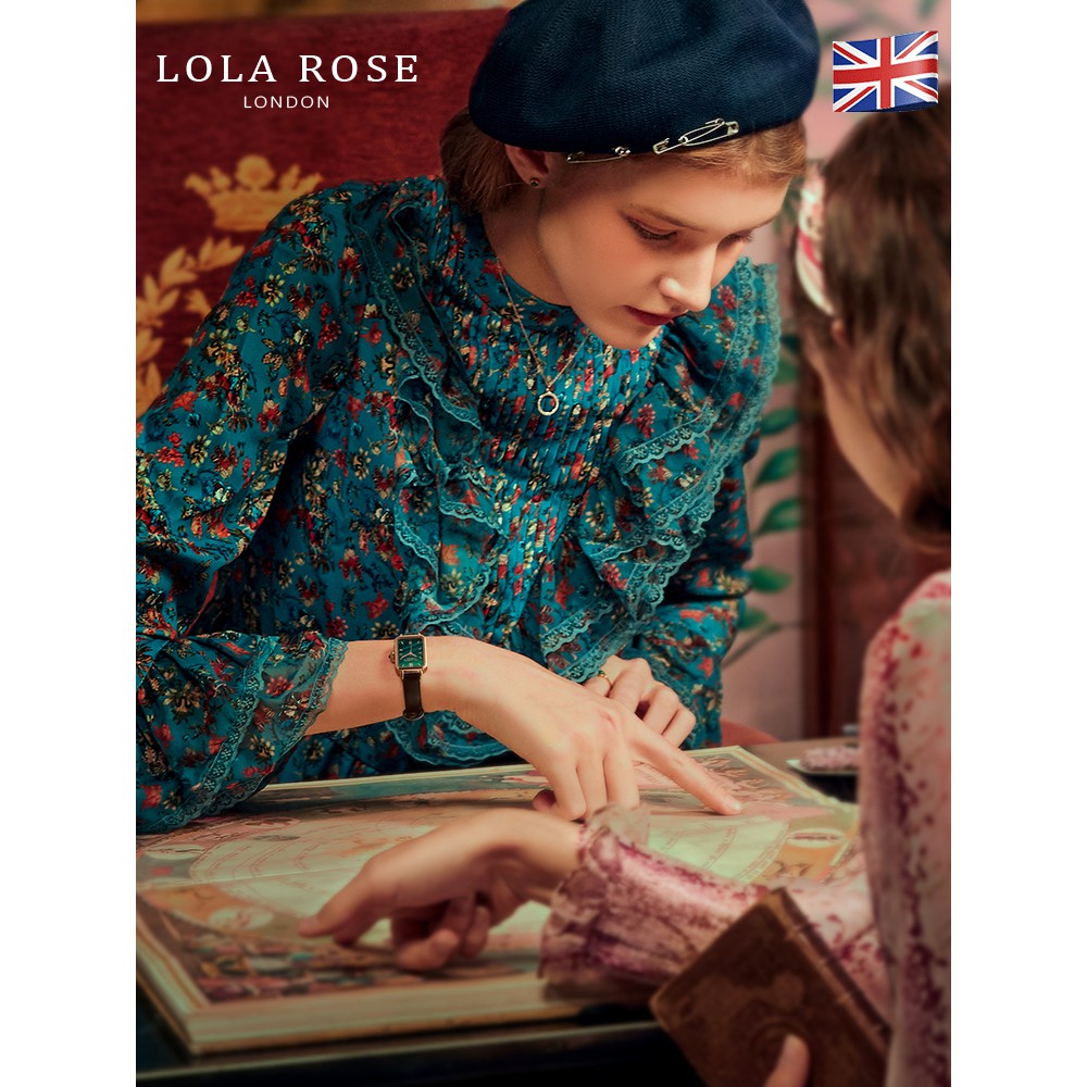 Đồng hồ nữ dây da Lolarose mặt chữ nhật đá malachite may mắn dây đeo thoát hơi tốt LR2136 | BigBuy360 - bigbuy360.vn