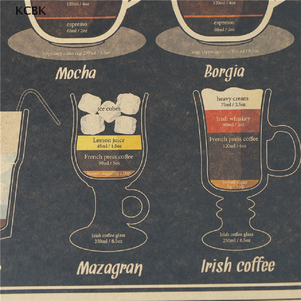 KC coffee cup bars kitchen drawing poster vintage poster retro wall sticker decor BK