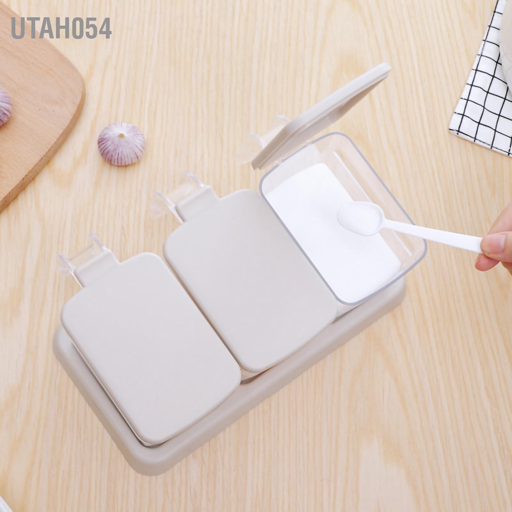 [Hàng Sẵn] Set 3 hũ đựng gia vị Nhựa trong suốt dung tích lớn có nắp đậy kèm muỗng cho nhà bếp【Utah054】