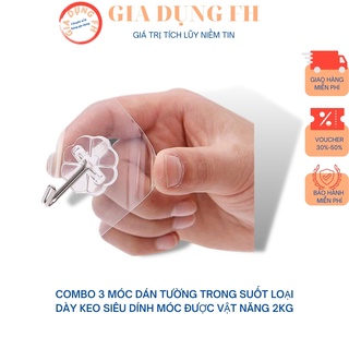 ComBo 3 Móc Dán Tường Siêu Chắc Trong Suốt , Loại Dày , Keo Dán Siêu Dính ,Treo Năng Được 2kg - 5KG , Móc treo Gia DụnFh