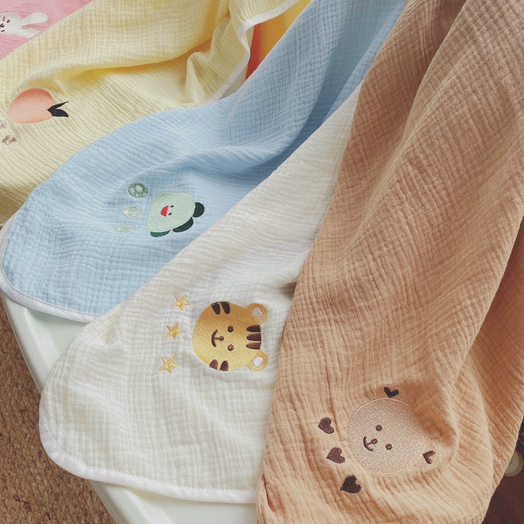Chăn gạc 2 lớp kiêm khăn tắm khăn lót đầu Monona cho bé từ sơ sinh họa tiết gấu, thỏ hổ, khủng long, đào