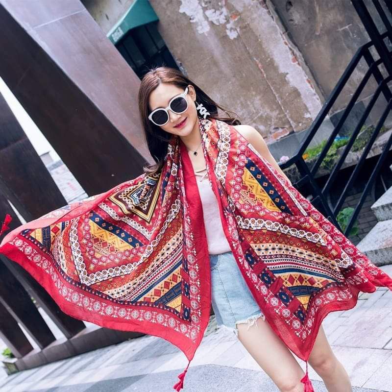 Khăn Choàng Boho Quảng Châu Siêu To Khổng Lồ Đạo Cụ Sống Ảo Ko Thể Thiếu Khi Đi Du Lịch Biển Phong Cách Retro Vintage