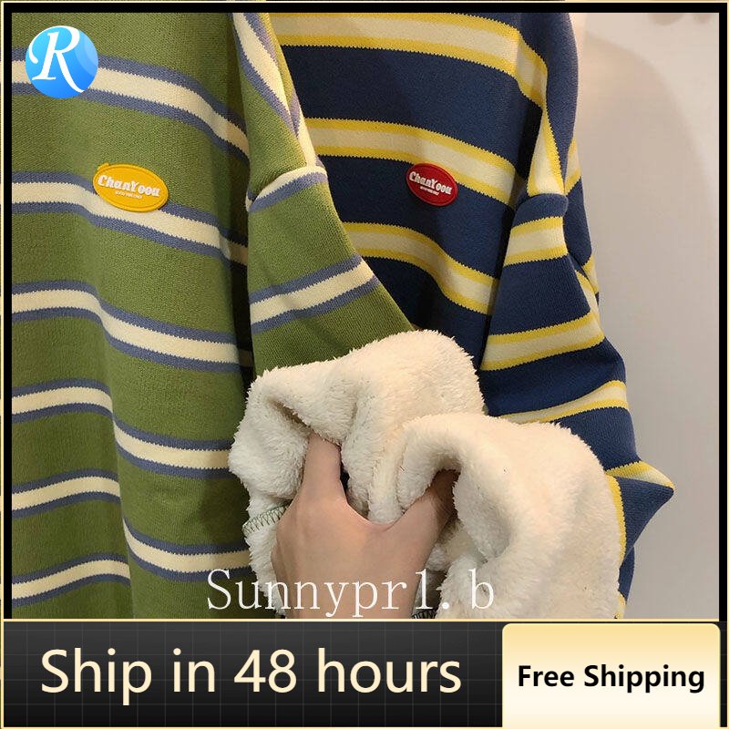 Áo sweater lông cừu dáng rộng kẻ sọc thời trang thu đông cho nữ
