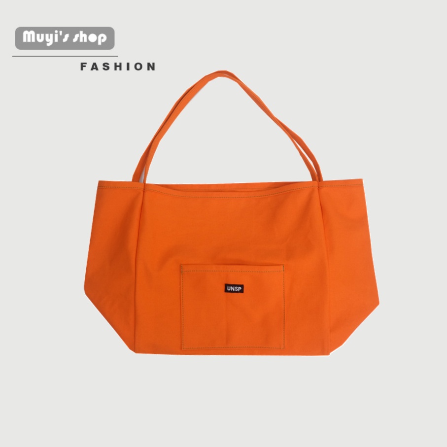 Túi đeo vai làm từ vải canvas màu trơn cỡ lớn phong cách Hàn Quốc cho nữ