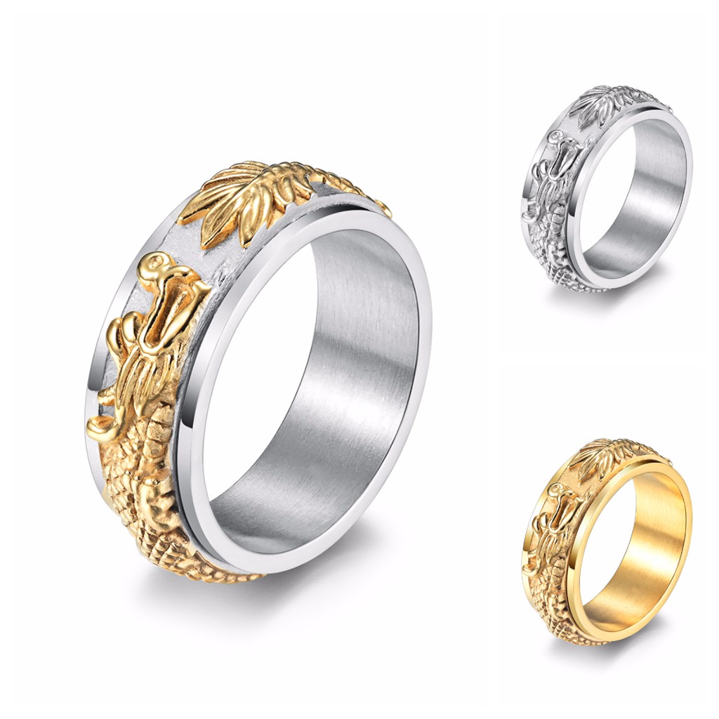 Nhẫn nam rồng xoay chuyển thép titan qf040