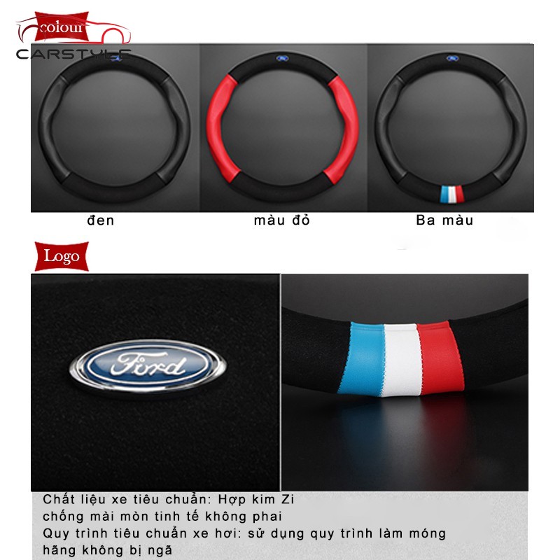 Ford Bọc vô lăng lông da bò thật ô tô cao cấp đẹp Fiesta Ecosport Focus 2 3 MK2 Fusion Mondeo MK4 Kuga Ranger F150 MK3 Mk3.5 Vô Lăng Xe Ô tô