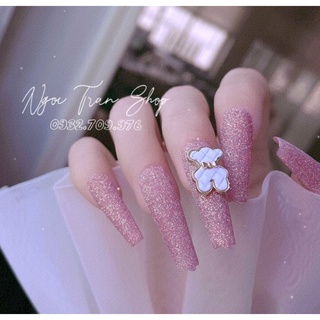 Charm Gấu Da Nơ Cao Cấp Đính Móng