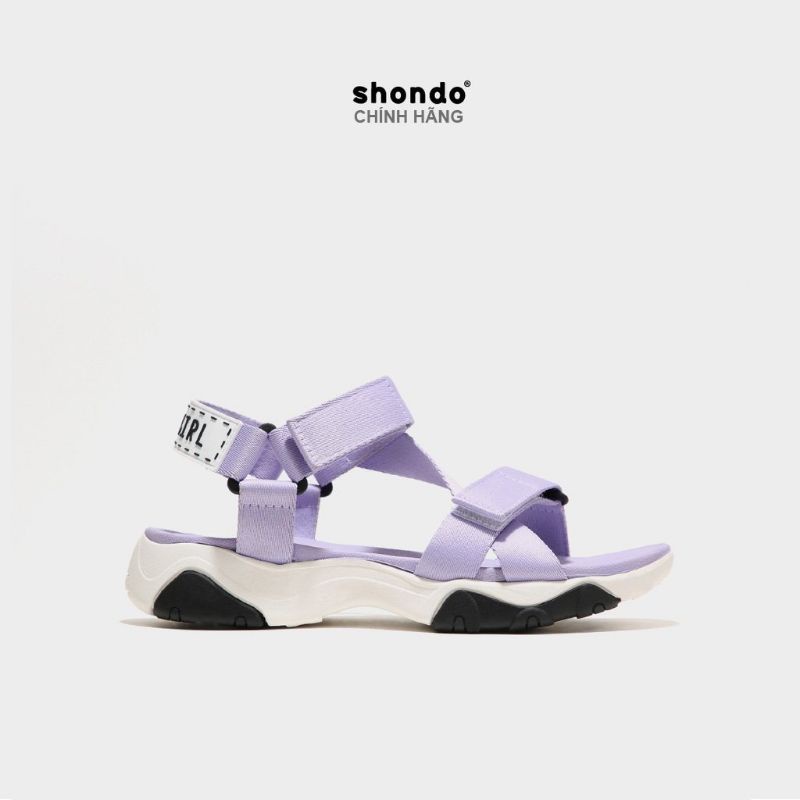 Giày Sandal Shondo Girly đế trắng phối đen quai tím Lavender GIM0092