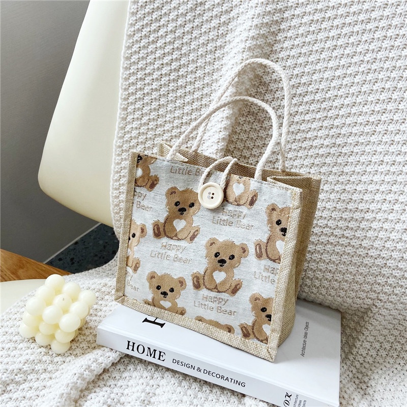 Túi Đựng Hộp Cơm Trưa Xách Tay In Hình Gấu Hoạt Hình Dung Tích Lớn Siêu Nhẹ