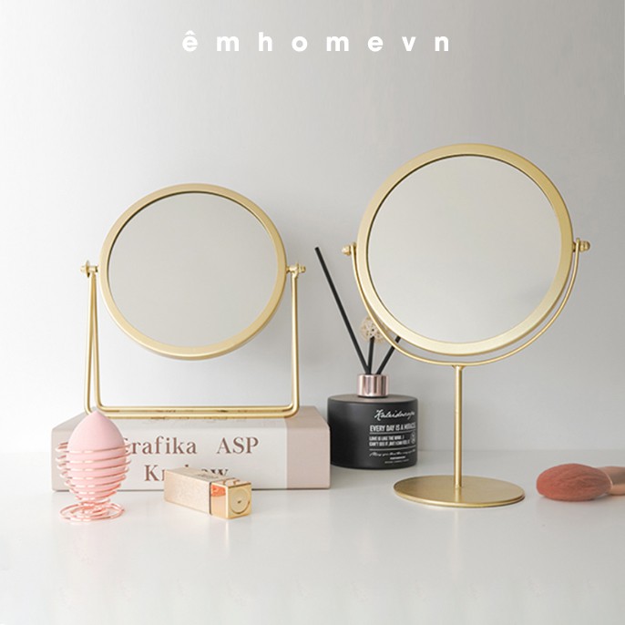 Gương xoay để bàn makeup/ bàn học viền mạ vàng/ đen sang trọng hiện đại