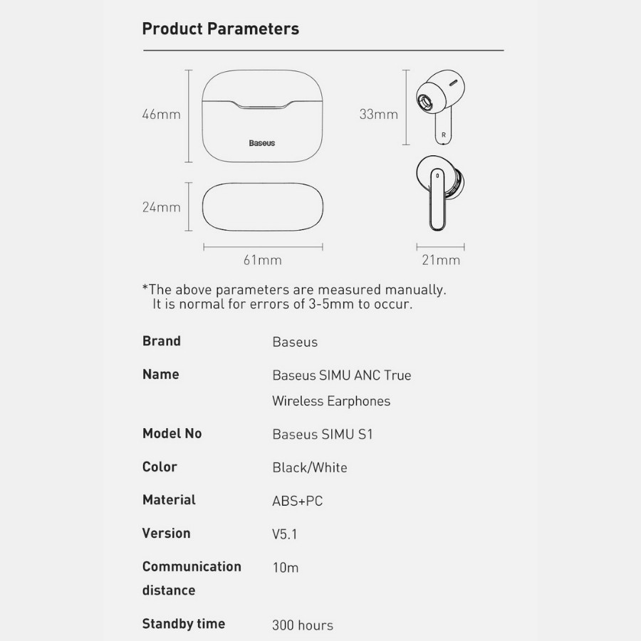 [Chính hãng-Sẵn] Tai nghe TWS chống ồn chủ động Baseus SIMU ANC S1 / S1 Pro True Wireless Earphone LV917-WL