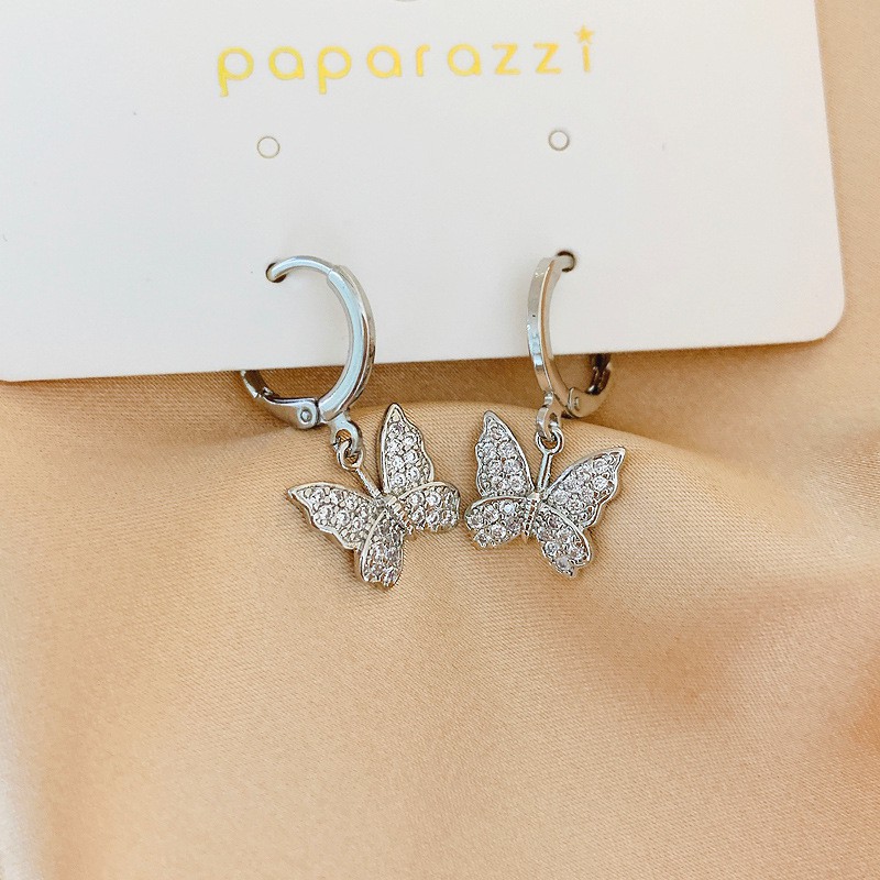 hoa tai kim cương hình bướm nữ thanh lịch trang sức hàn quốc