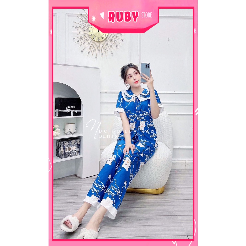 Đồ bộ nữ mặc nhà ịn hình gấu hoạt hình dễ thương chất kate mềm mát BLH15