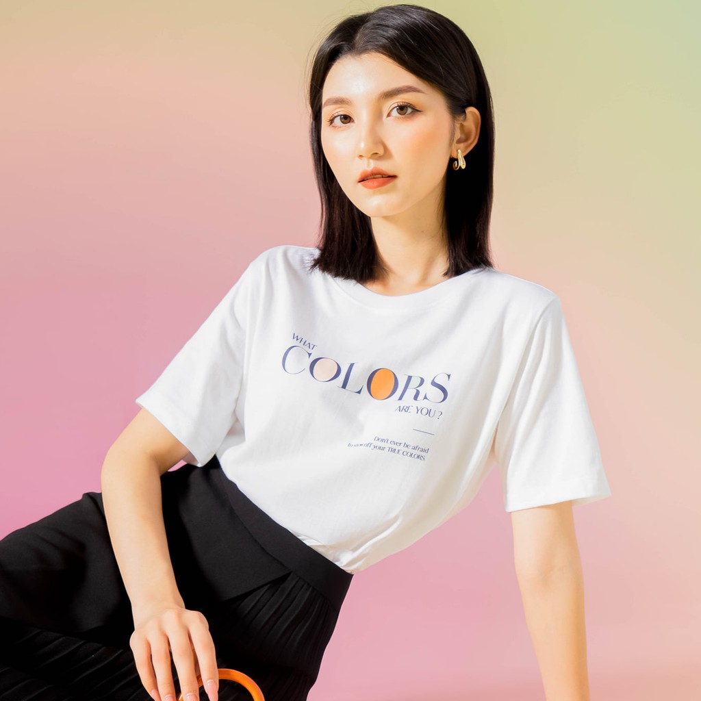 Áo thun tay lỡ Méo shop phông nữ cổ tròn cotton in chữ Color are you freesize form rộng