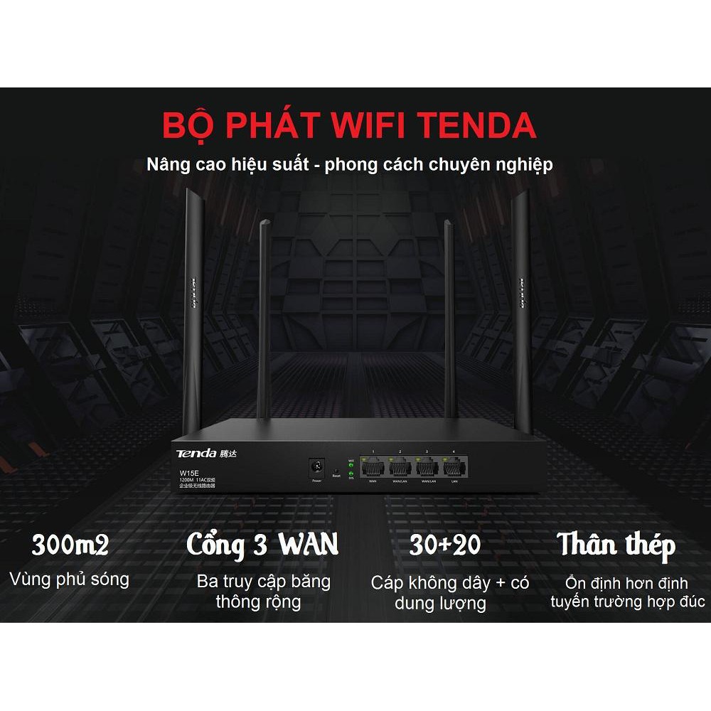 Bộ Phát WIFI Tenda W15e Ac1200mps Mạng Doanh Nghiệp 50 User [SALE LỚN]