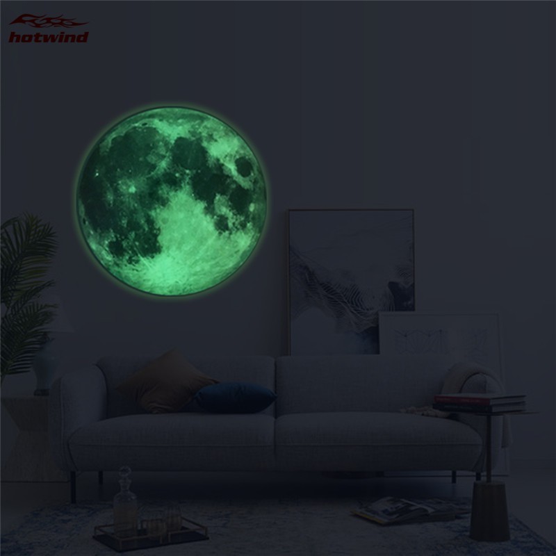 Miếng dán tường hình mặt trăng 3D dạ quang kích thước 30cm
