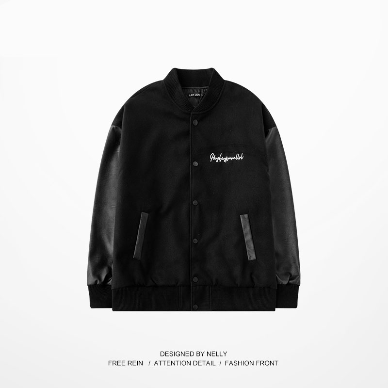 Áo khoác bomber Nelly phối da cao cấp in hình "HEYBIG 68" áo Varsity